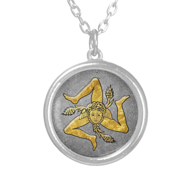 Sicilian Trinacria in Gold on Silver Silver Plated Necklace (Front)