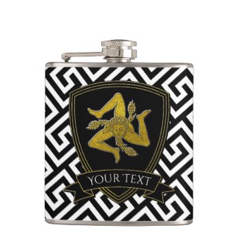 Sicilian Trinacria In Gold Your Text Flask by WRAPPED_TOO_TIGHT at Zazzle