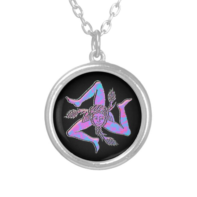 Sicilian Trinacria in Opal Look Silver Plated Necklace (Front)