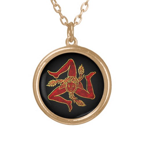 Sicilian Trinacria in Red Gold Gold Plated Necklace