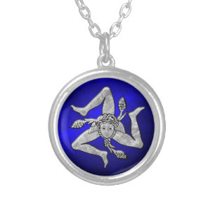 Sicilian Trinacria in Silver Blue Plated Necklace