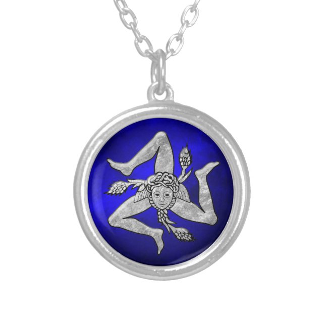 Sicilian Trinacria in Silver Blue Silver Plated Necklace (Front)