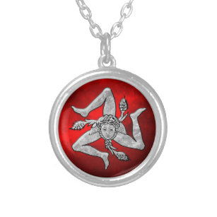 Sicilian Trinacria in Silver Red Silver Plated Necklace