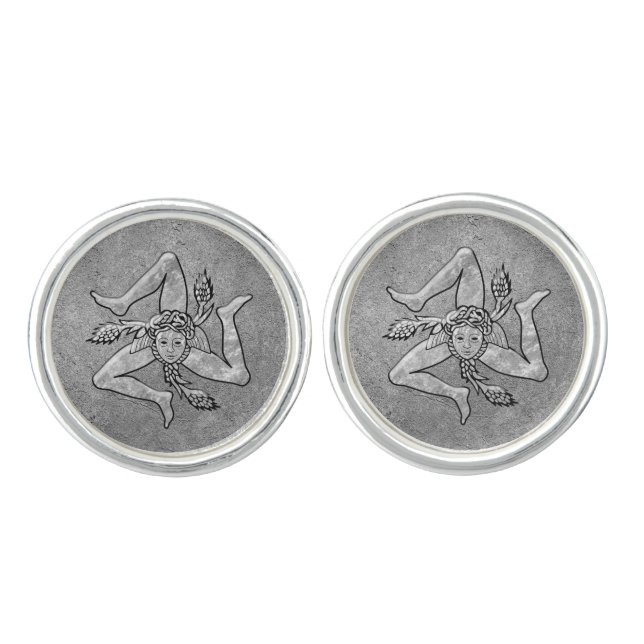 Sicilian Trinacria in Silver Silver Cufflinks (Front)