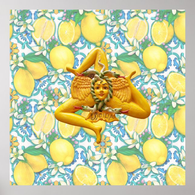 Sicilian Trinacria Italian Pride Bright Lemon Gift Poster (Front)
