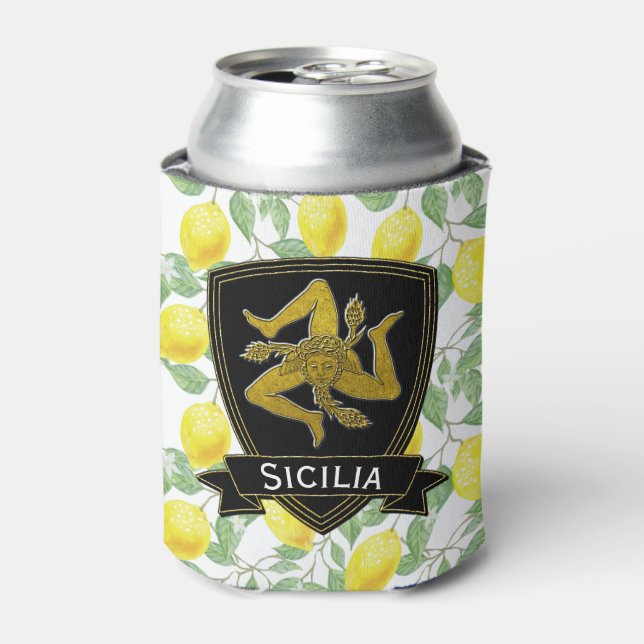 Sicilian Trinacria Lemon Pattern Can Cooler (Can Front)