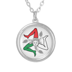 Sicilian Trinacria Medusa Design Silver Plated Necklace