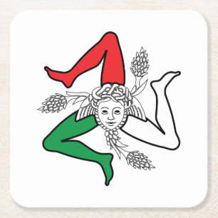 Sicilian Trinacria Medusa Design Square Paper Coaster