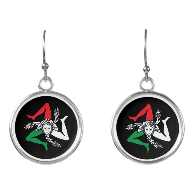 Sicilian Trinacria Medusa Emblem Italian Theme Earrings (Front)