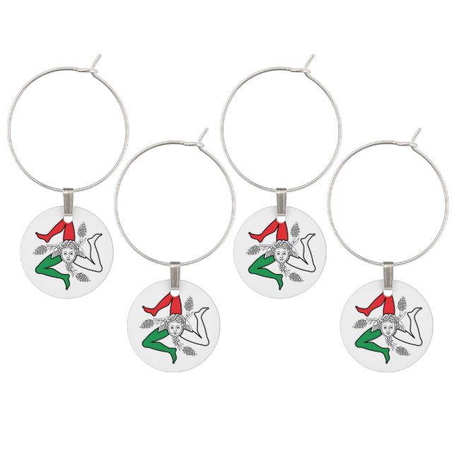 Sicilian Trinacria Medusa Emblem Italian Theme Wine Charm (Staggered)