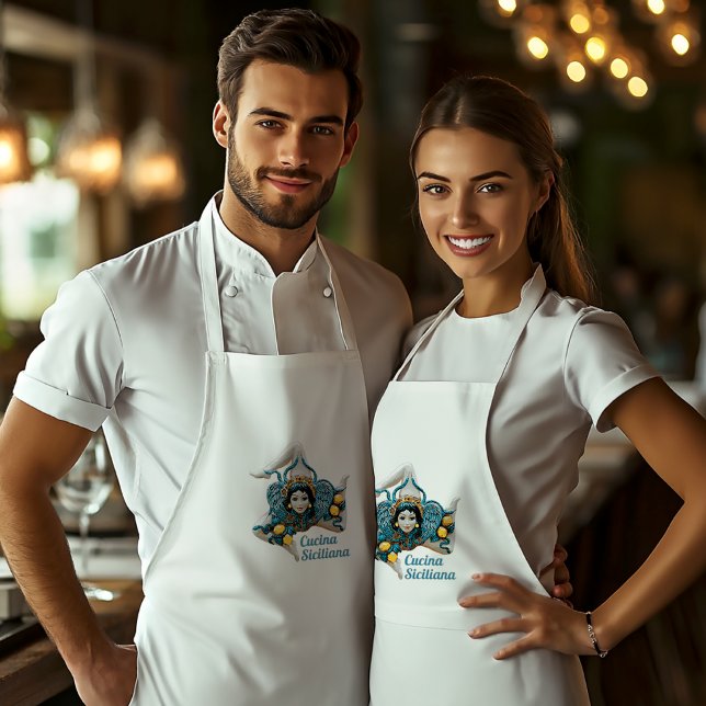 Sicilian Trinacria Medusa -Symbol of Sicily Adult Apron (Trinacria Medusa - Symbol of Sicily on White Chef's Apron
"Cucina Siciliana" can be customized)
