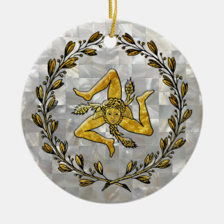 Sicilian Trinacria Mother of Pearl Ceramic Ornament