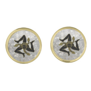 Sicilian Trinacria Mother of Pearl Pattern Cufflinks
