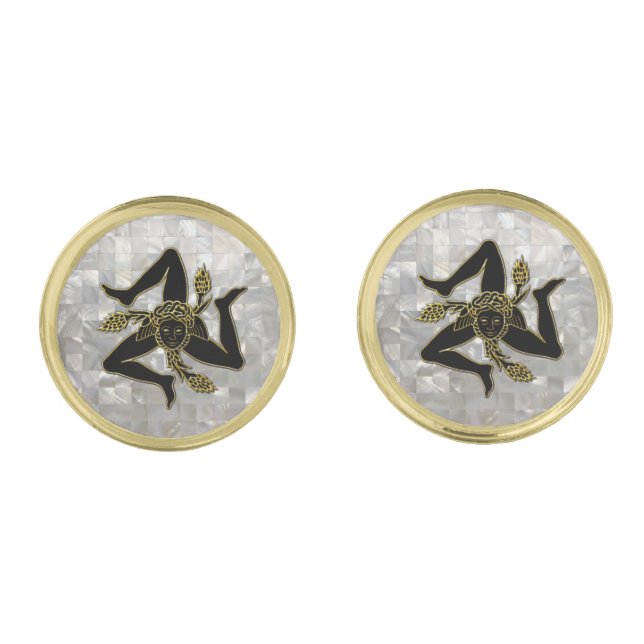 Sicilian Trinacria Mother of Pearl Pattern Cufflinks (Front)