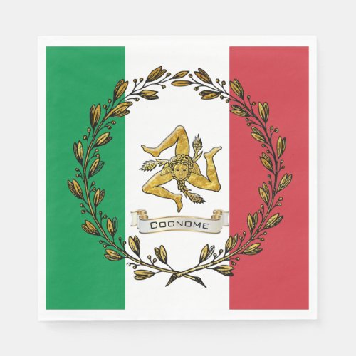 Sicilian Trinacria Olive Wreath Flag Personalize Napkins