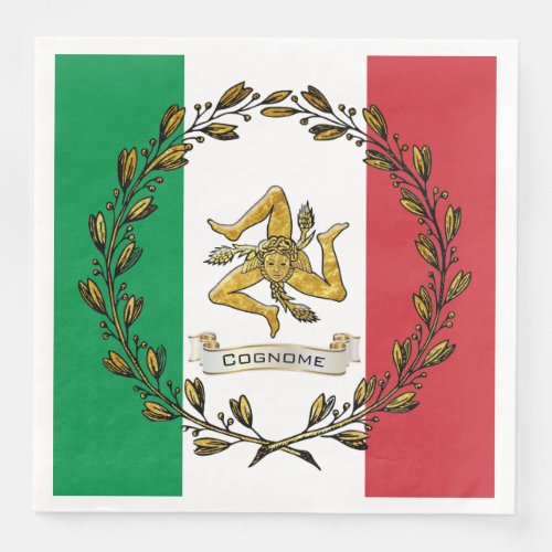 Sicilian Trinacria Olive Wreath Flag Personalize Paper Dinner Napkins