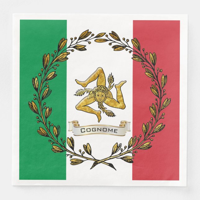 Sicilian Trinacria Olive Wreath Flag Personalize Paper Dinner Napkins (Front)
