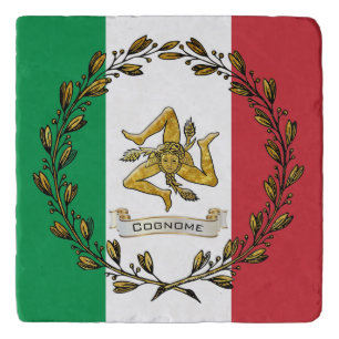 Sicilian Trinacria Olive Wreath Flag Personalize  Trivet