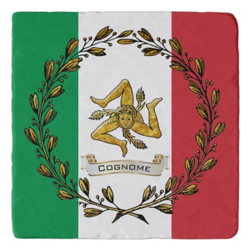 Sicilian Trinacria Olive Wreath Flag Personalize  Trivet