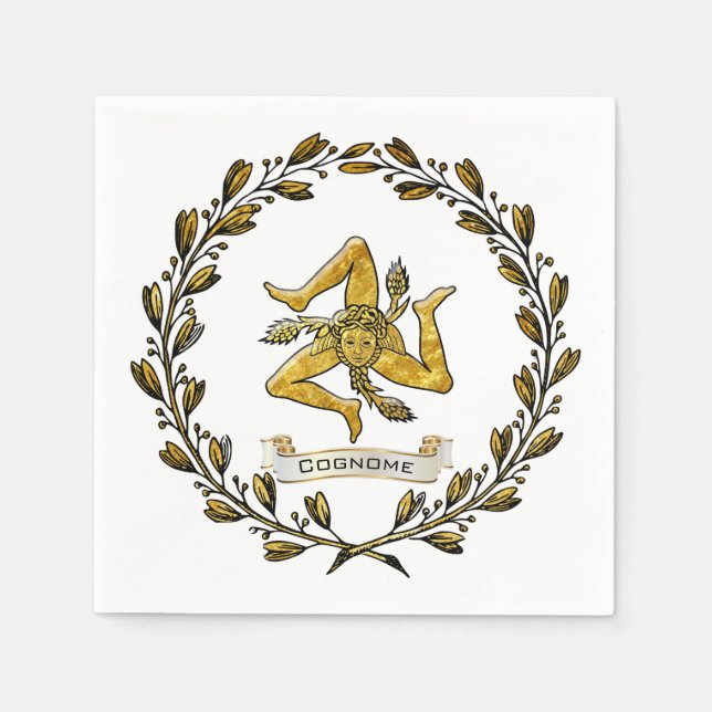 Sicilian Trinacria Olive Wreath Personalize Napkins (Front)