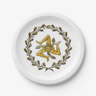 Sicilian Trinacria Olive Wreath Your Background Paper Plates