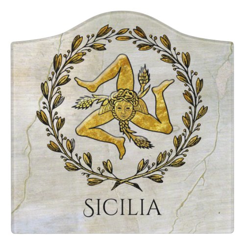 Sicilian Trinacria Olive Wreath  Your Text Door Sign