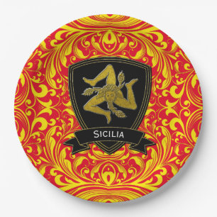 Sicilian Trinacria on Baroque Pattern Paper Plates