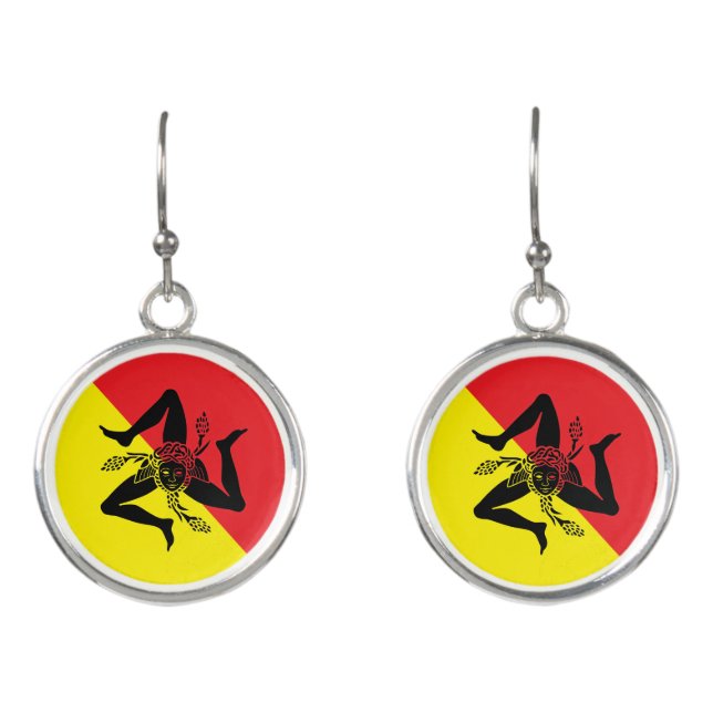 Sicilian Trinacria on Flag of Sicily Earrings (Front)