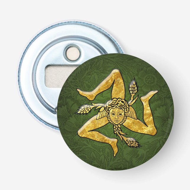 Sicilian Trinacria on Green Deco Bottle Opener (Front)