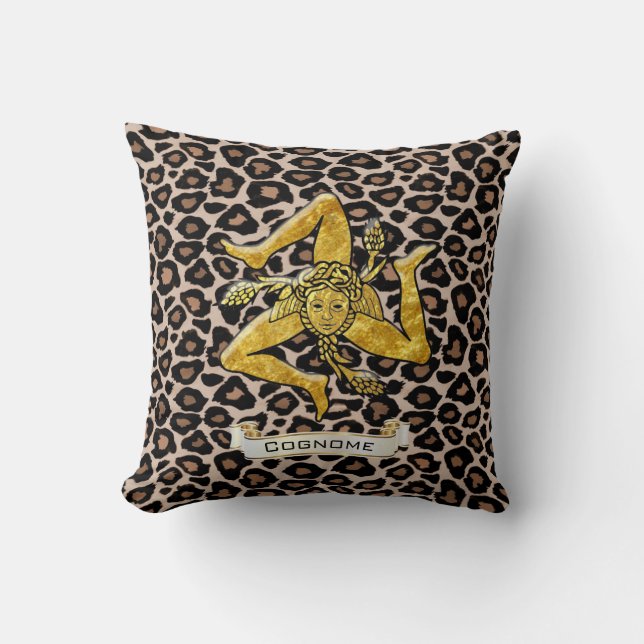 Sicilian Trinacria on Leopard Personalize Throw Pillow (Front)