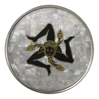Sicilian Trinacria On Mother Of Pearl Pattern Golf Ball Marker by WRAPPED_TOO_TIGHT at Zazzle