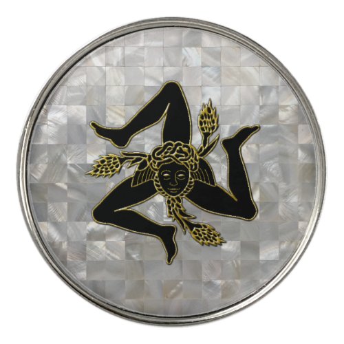 Sicilian Trinacria On Mother of Pearl Pattern Golf Ball Marker