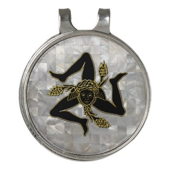 Sicilian Trinacria On Mother Of Pearl Pattern Golf Hat Clip by WRAPPED_TOO_TIGHT at Zazzle