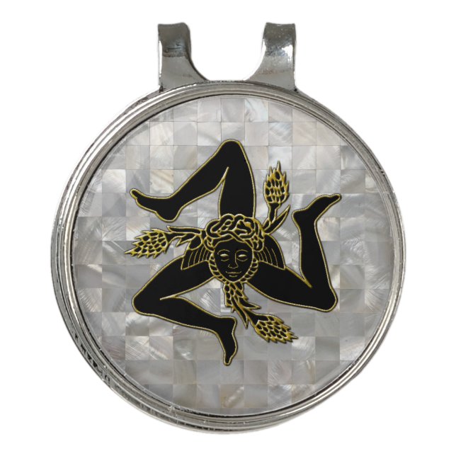 Sicilian Trinacria On Mother of Pearl Pattern Golf Hat Clip (Front)