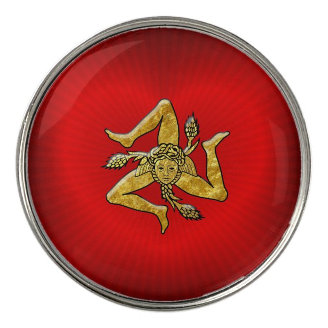 Sicilian Trinacria On Red Heart Golf Ball Marker (Front)