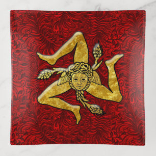 Sicilian Trinacria On Red Patina Pattern Trinket Tray