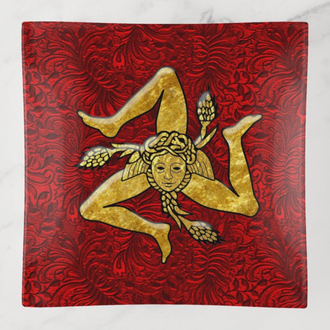 Sicilian Trinacria On Red Patina Pattern Trinket Tray (Front)