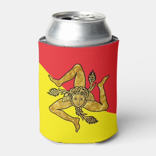 Sicilian Trinacria on Sicilian Flag Can Cooler (Can Front)