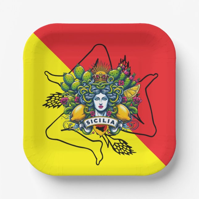 Sicilian Trinacria  Paper Plates (Front)