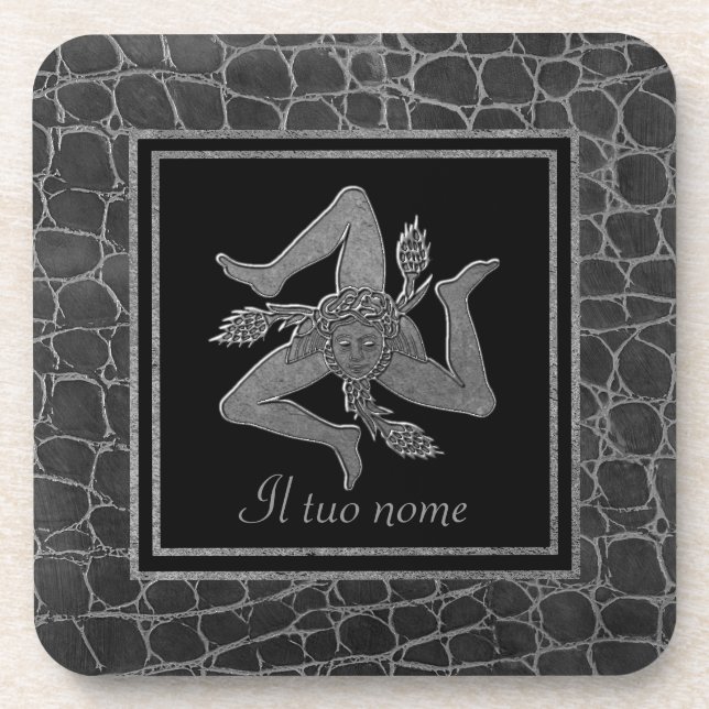 Sicilian Trinacria Pewter Look Your Name Coaster (Front)