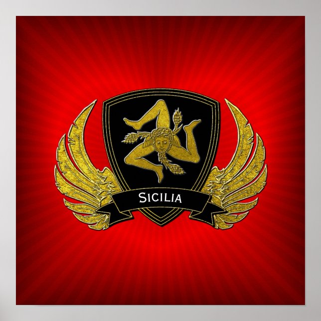 Sicilian Trinacria Shield Wings Heart Poster (Front)