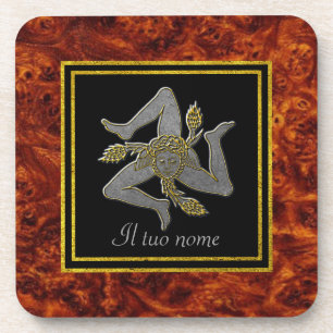 Sicilian Trinacria Silver & Gold Your Name Coaster