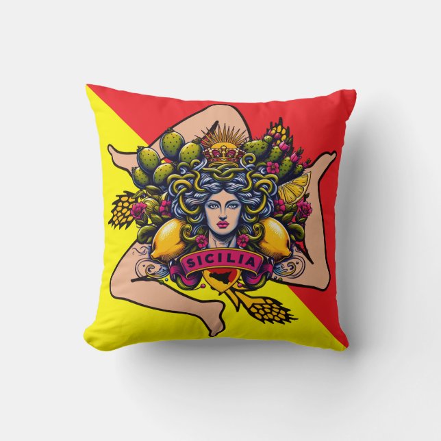 Sicilian Trinacria Throw Pillow (Front)