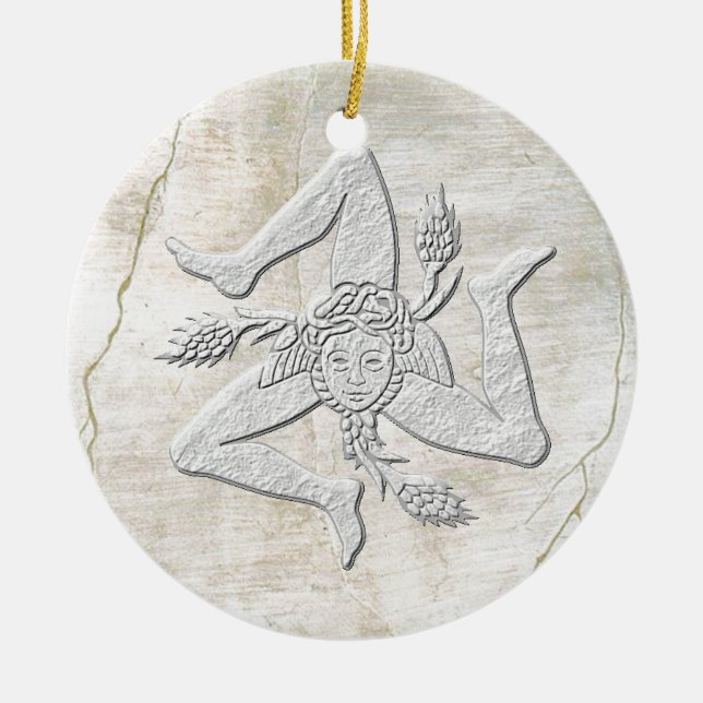 Sicilian Trinacria Vintage Fresco Look Ceramic Ornament (Front)