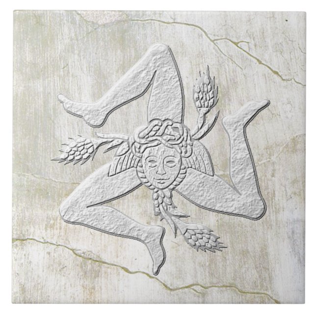 Sicilian Trinacria Vintage Fresco Look Ceramic Tile (Front)