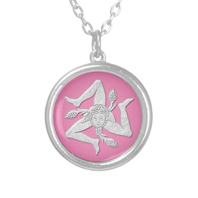 Sicilian Trinacria White Personalize Silver Plated Necklace (Front)