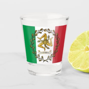 Sicilian Trinacria Your Family Name Shot Glass by WRAPPED_TOO_TIGHT at Zazzle