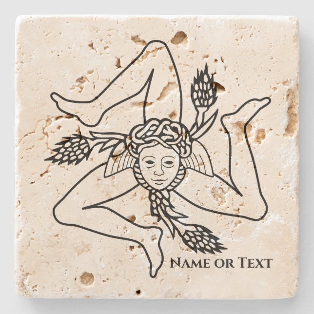 Sicilian Trinacria Your Name or Text Stone Coaster (Front)