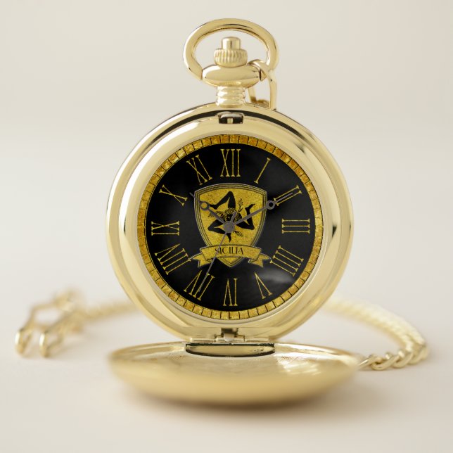 Sicilian Trinacria Your Text Pocket Watch (Inside)