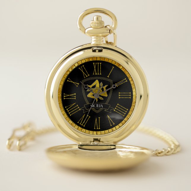 Sicilian Trinacria Your Text Pocket Watch (Inside)